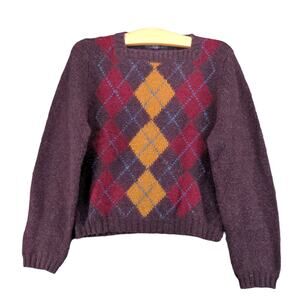 Vintage Hunters Run Shetland Wool Sweater Size M Purple Argyle Diamond